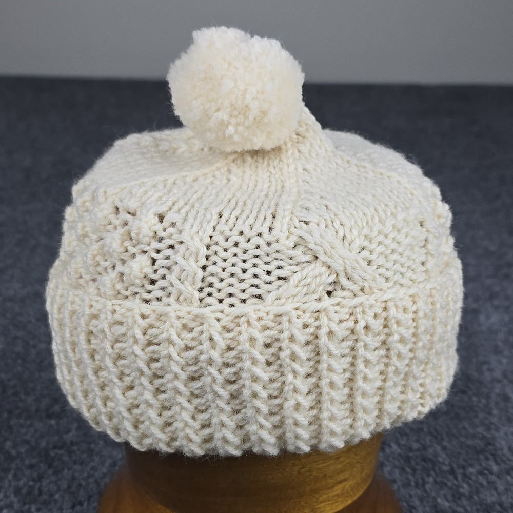 John Molloy Aran Wool Pom Beanie XS Child Cream Ireland‎ Hand Knit 100% Wool